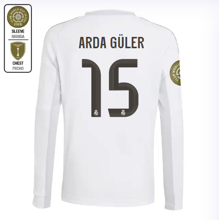 Real Madrid youth home long sleeve jersey 2526 white – arda güler – 15 – club world cup  intercontinental Kits - Authentic Fan Merchandise