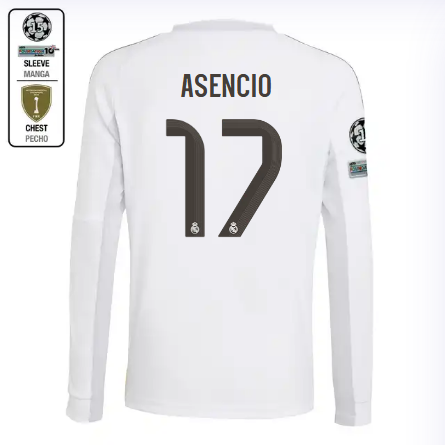 Real Madrid youth home long sleeve jersey 2526 white – asencio – 17 – champions league  intercontinental Kits - Authentic Fan Merchandise