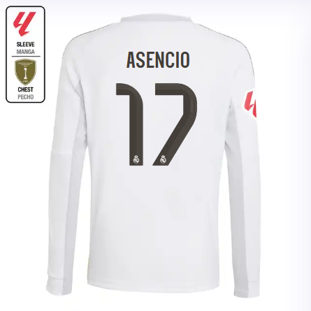 Real Madrid youth home long sleeve jersey 2526 white – asencio – 17 – la liga  intercontinental Kits - Authentic Fan Merchandise