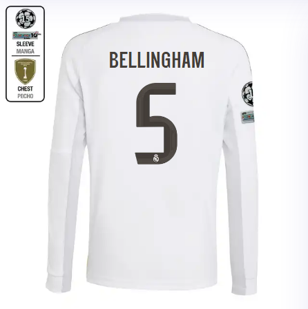 Real Madrid youth home long sleeve jersey 2526 white – bellingham – 5 – champions league  intercontinental Kits - Authentic Fan Merchandise