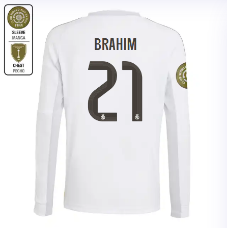 Real Madrid youth home long sleeve jersey 2526 white – brahim – 21 – club world cup  intercontinental Kits - Authentic Fan Merchandise