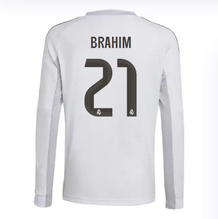 Real Madrid youth home long sleeve jersey 2526 white – brahim – 21 Kits - Authentic Fan Merchandise