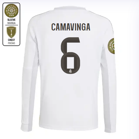 Real Madrid youth home long sleeve jersey 2526 white – camavinga – 6 – club world cup  intercontinental Kits - Authentic Fan Merchandise