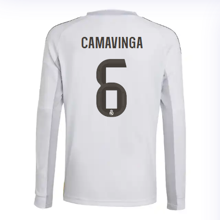 Real Madrid youth home long sleeve jersey 2526 white – camavinga – 6 Kits - Authentic Fan Merchandise