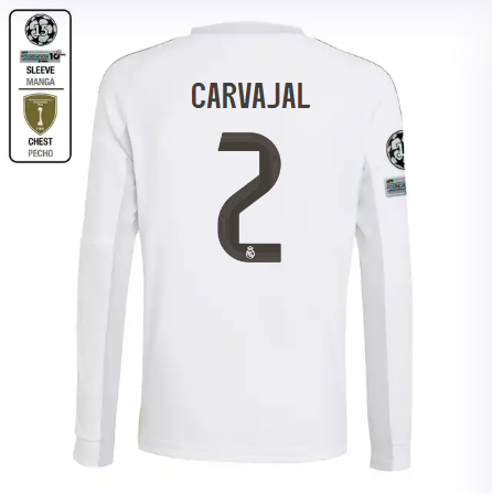 Real Madrid youth home long sleeve jersey 2526 white – carvajal – 2 – champions league  intercontinental Kits - Authentic Fan Merchandise