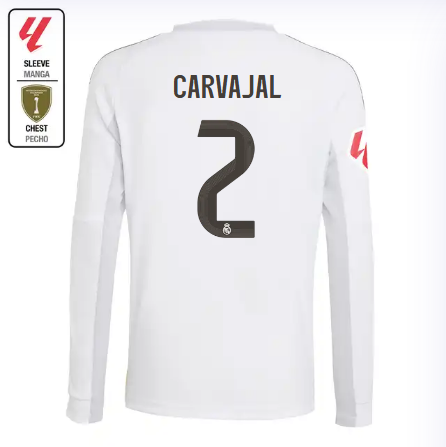 Real Madrid youth home long sleeve jersey 2526 white – carvajal – 2 – la liga  intercontinental Kits - Authentic Fan Merchandise