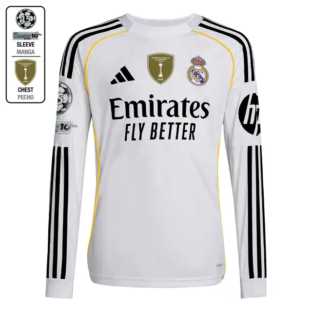 Real Madrid youth home long sleeve jersey 2526 white – champions league  intercontinental with custom print Kits - Authentic Fan Merchandise