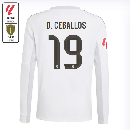 Real Madrid youth home long sleeve jersey 2526 white – d. ceballos – 19 – la liga  intercontinental Kits - Authentic Fan Merchandise