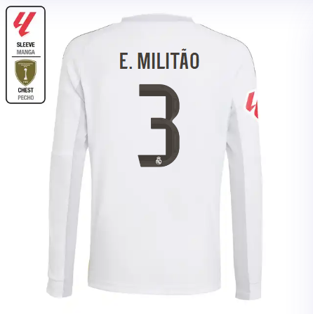 Real Madrid youth home long sleeve jersey 2526 white – e. militão – 3 – la liga  intercontinental Kits - Authentic Fan Merchandise