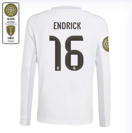 Real Madrid youth home long sleeve jersey 2526 white – endrick – 16 – club world cup  intercontinental Kits - Authentic Fan Merchandise