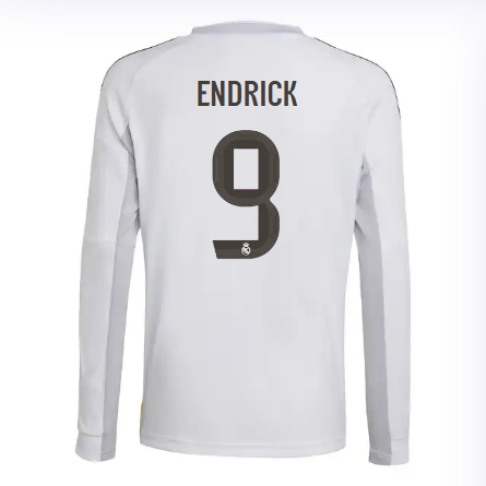Real Madrid youth home long sleeve jersey 2526 white – endrick – 9 Kits - Authentic Fan Merchandise