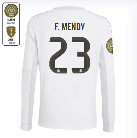 Real Madrid youth home long sleeve jersey 2526 white – f. mendy – 23 – club world cup  intercontinental Kits - Authentic Fan Merchandise