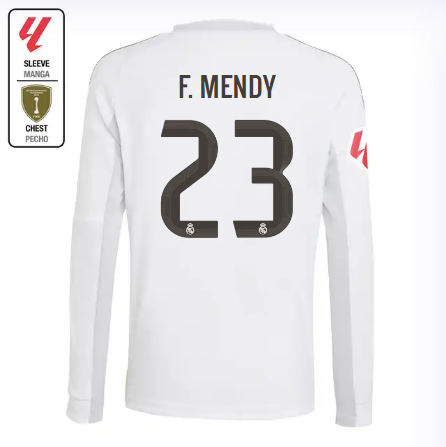 Real Madrid youth home long sleeve jersey 2526 white – f. mendy – 23 – la liga  intercontinental Kits - Authentic Fan Merchandise