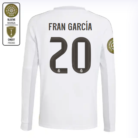 Real Madrid youth home long sleeve jersey 2526 white – fran garcía – 20 – club world cup  intercontinental Kits - Authentic Fan Merchandise