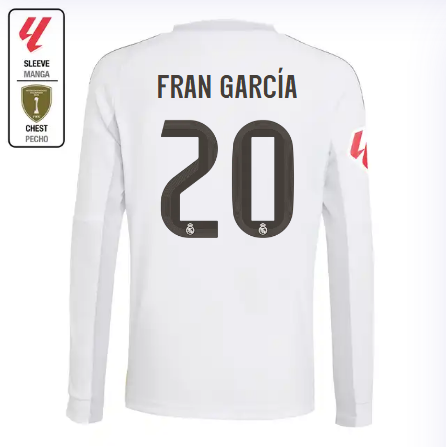 Real Madrid youth home long sleeve jersey 2526 white – fran garcía – 20 – la liga  intercontinental Kits - Authentic Fan Merchandise