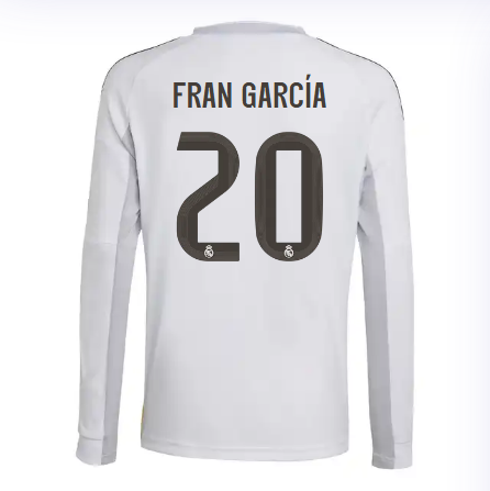 Real Madrid youth home long sleeve jersey 2526 white – fran garcía – 20 Kits - Authentic Fan Merchandise