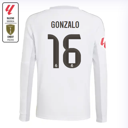 Real Madrid youth home long sleeve jersey 2526 white – gonzalo – 16 – la liga  intercontinental Kits - Authentic Fan Merchandise