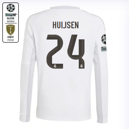 Real Madrid youth home long sleeve jersey 2526 white – huijsen – 24 – champions league  intercontinental Kits - Authentic Fan Merchandise