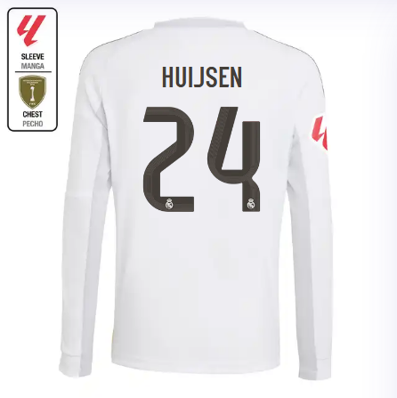 Real Madrid youth home long sleeve jersey 2526 white – huijsen – 24 – la liga  intercontinental Kits - Authentic Fan Merchandise