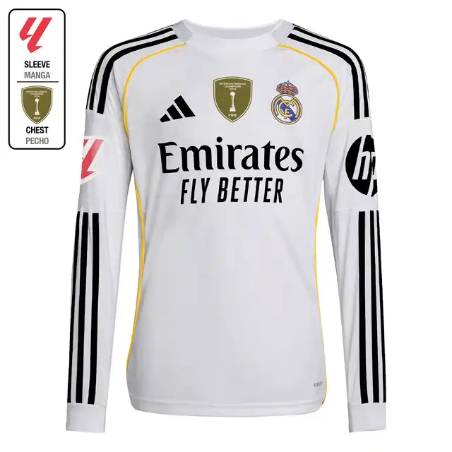 Real Madrid youth home long sleeve jersey 2526 white – la liga  intercontinental with custom print Kits - Authentic Fan Merchandise