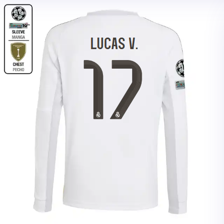 Real Madrid youth home long sleeve jersey 2526 white – lucas v. – 17 – champions league  intercontinental Kits - Authentic Fan Merchandise