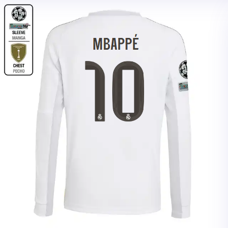 Real Madrid youth home long sleeve jersey 2526 white – mbappé – 10 – champions league  intercontinental Kits - Authentic Fan Merchandise