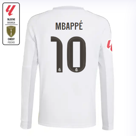 Real Madrid youth home long sleeve jersey 2526 white – mbappé – 10 – la liga  intercontinental Kits - Authentic Fan Merchandise
