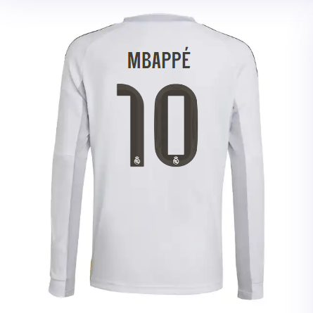 Real Madrid youth home long sleeve jersey 2526 white – mbappé – 10 Kits - Authentic Fan Merchandise