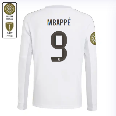 Real Madrid youth home long sleeve jersey 2526 white – mbappé – 9 – club world cup  intercontinental Kits - Authentic Fan Merchandise