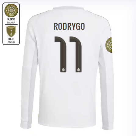 Real Madrid youth home long sleeve jersey 2526 white – rodrygo – 11 – club world cup  intercontinental Kits - Authentic Fan Merchandise