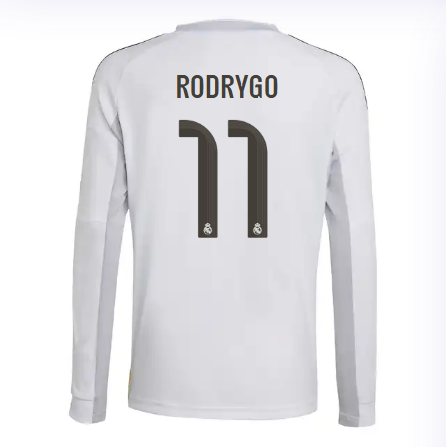 Real Madrid youth home long sleeve jersey 2526 white – rodrygo – 11 Kits - Authentic Fan Merchandise