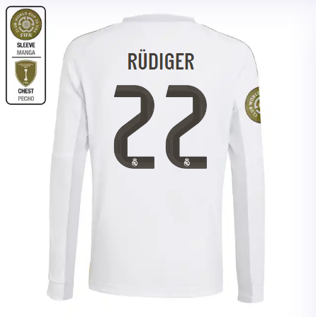 Real Madrid youth home long sleeve jersey 2526 white – rüdiger – 22 – club world cup  intercontinental Kits - Authentic Fan Merchandise