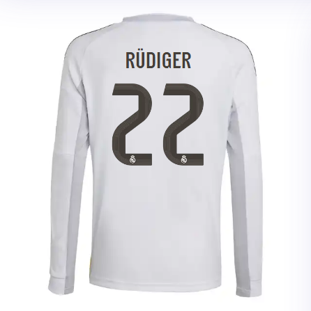 Real Madrid youth home long sleeve jersey 2526 white – rüdiger – 22 Kits - Authentic Fan Merchandise