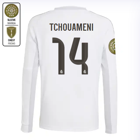 Real Madrid youth home long sleeve jersey 2526 white – tchouameni – 14 – club world cup  intercontinental Kits - Authentic Fan Merchandise
