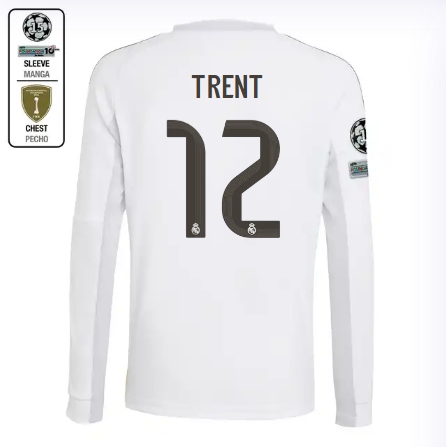 Real Madrid youth home long sleeve jersey 2526 white – trent – 12 – champions league  intercontinental Kits - Authentic Fan Merchandise