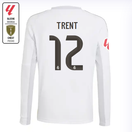 Real Madrid youth home long sleeve jersey 2526 white – trent – 12 – la liga  intercontinental Kits - Authentic Fan Merchandise
