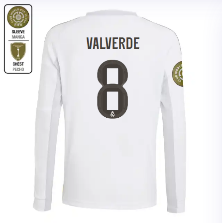 Real Madrid youth home long sleeve jersey 2526 white – valverde – 8 – club world cup  intercontinental Kits - Authentic Fan Merchandise