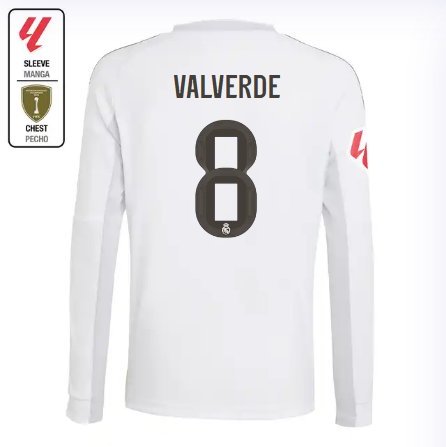 Real Madrid youth home long sleeve jersey 2526 white – valverde – 8 – la liga  intercontinental Kits - Authentic Fan Merchandise
