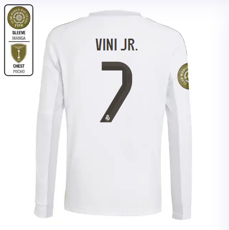 Real Madrid youth home long sleeve jersey 2526 white – vini jr. – 7 – club world cup  intercontinental Kits - Authentic Fan Merchandise