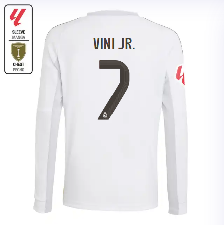 Real Madrid youth home long sleeve jersey 2526 white – vini jr. – 7 – la liga  intercontinental Kits - Authentic Fan Merchandise