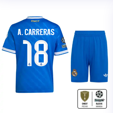 Real Madrid youth third jersey 2526 blue – a. carreras – 18 – champions league  intercontinental Kits - Authentic Fan Merchandise