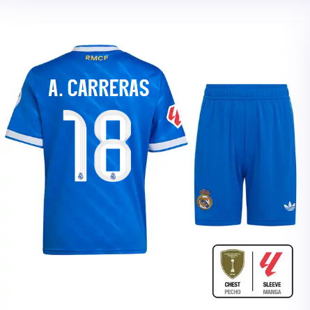 Real Madrid youth third jersey 2526 blue – a. carreras – 18 – la liga  intercontinental Kits - Authentic Fan Merchandise