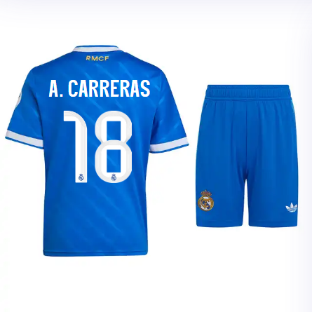 Real Madrid youth third jersey 2526 blue – a. carreras – 18 Kits - Authentic Fan Merchandise