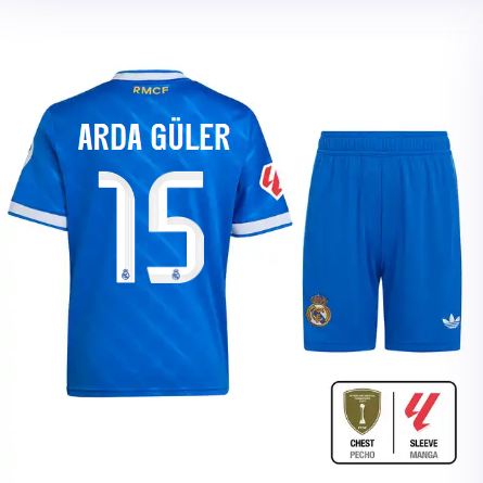 Real Madrid youth third jersey 2526 blue – arda güler – 15 – la liga  intercontinental Kits - Authentic Fan Merchandise