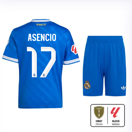 Real Madrid youth third jersey 2526 blue – asencio – 17 – la liga  intercontinental Kits - Authentic Fan Merchandise