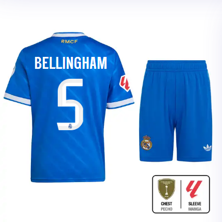 Real Madrid youth third jersey 2526 blue – bellingham – 5 – la liga  intercontinental Kits - Authentic Fan Merchandise
