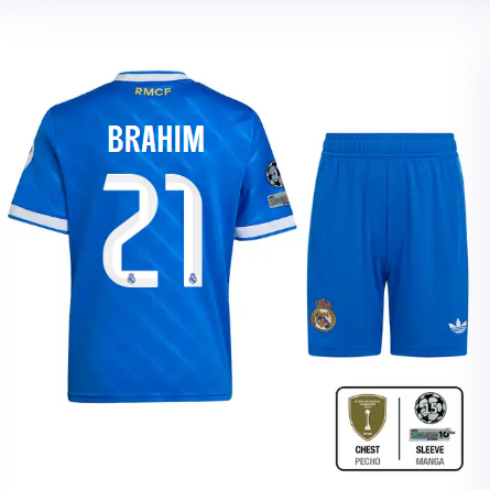 Real Madrid youth third jersey 2526 blue – brahim – 21 – champions league  intercontinental Kits - Authentic Fan Merchandise