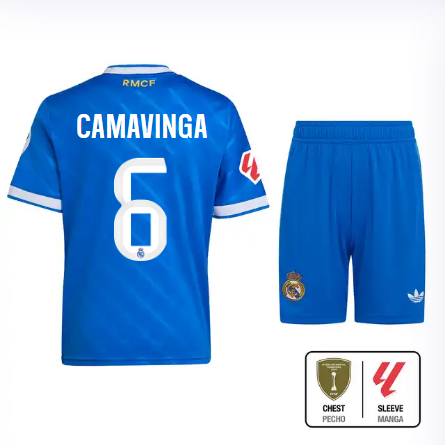 Real Madrid youth third jersey 2526 blue – camavinga – 6 – la liga  intercontinental Kits - Authentic Fan Merchandise