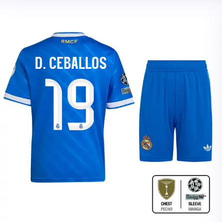 Real Madrid youth third jersey 2526 blue – d. ceballos – 19 – champions league  intercontinental Kits - Authentic Fan Merchandise