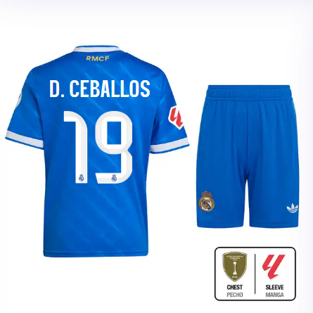 Real Madrid youth third jersey 2526 blue – d. ceballos – 19 – la liga  intercontinental Kits - Authentic Fan Merchandise
